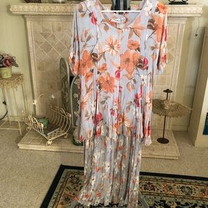 Floral Bohemian Long Midi Dress Crinkle Cut